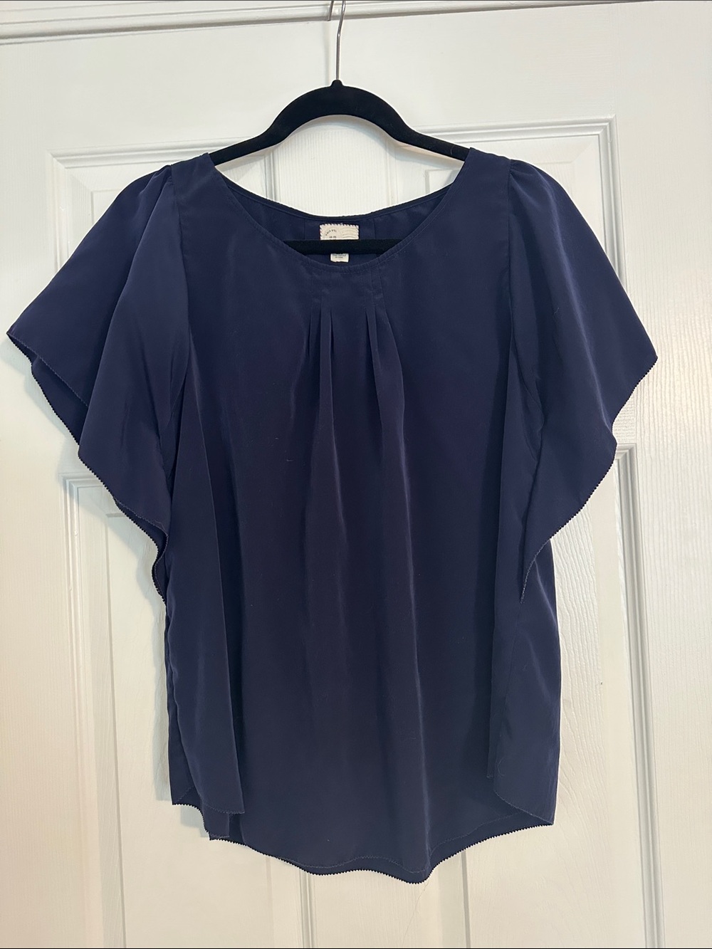 Navy Flutter Sleeve Blouse with Front Pleat